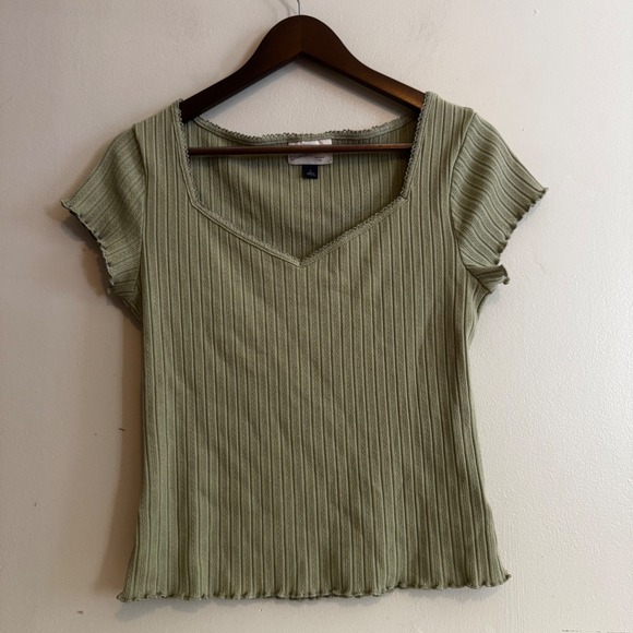 Universal Thread Tops - Universal Thread Women's L Green Ribbed Sweetheart Neck Top Fairy Fall Layers